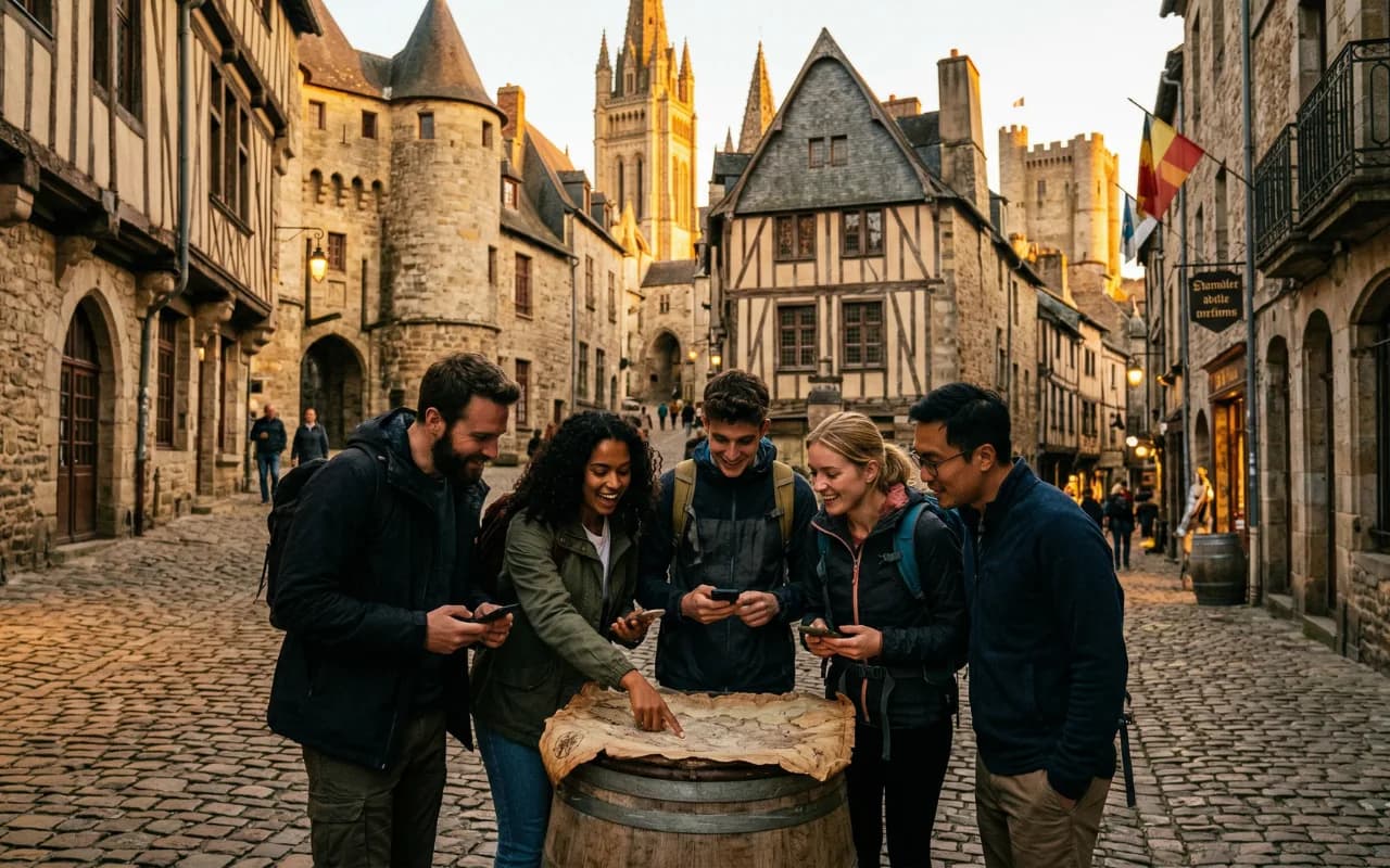 Joueurs explorant une ville historique lors d'un escape game outdoor OddballTrip