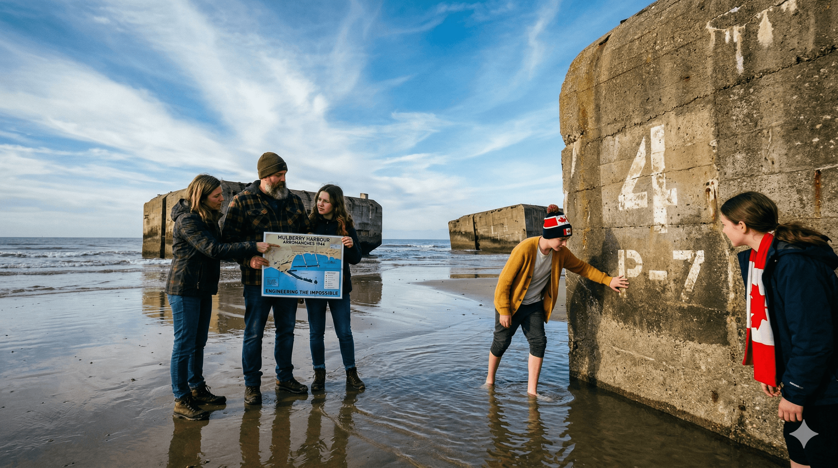 Escape game L'Impossible Chantier - Arromanches-les-Bains · Plage & vestiges du port Mulberry